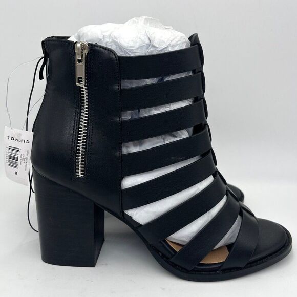 New Torrid Black Side Zip Caged Block Heels - Size 8W - Picture 2 of 8